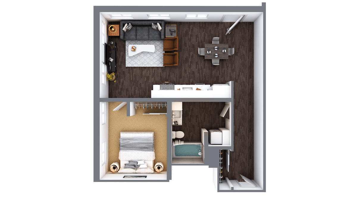LL Hawkins 1 Bed 1 Bath F Floor Plan